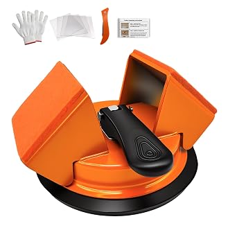 Heavy Duty Floor Gap Fixer Tool - Cast Iron Suction Cup for Gaps with Vacuum Lock & 45 Surface for Laminate, Vinyl, Hardwood - 4 Sticky Pads, Slot Cutter, Gloves