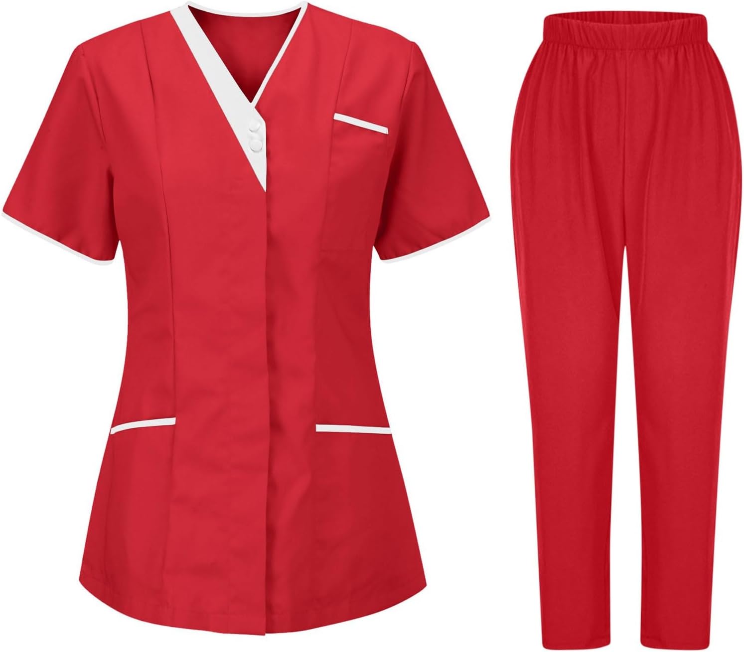 HGps8w Women's Scrubs Sets Colorblock Nurse Uniform Stretch V Neck Short Sleeve Top & Pants with Pockets Nurse Workwear