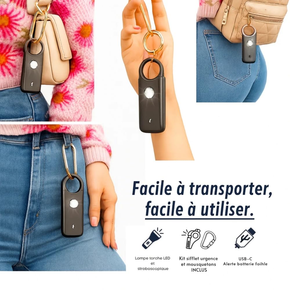 L'alarme V2 Acier Premium Alarme Personnelle Mini 135dB Autodéfense avec Lumière LED pour Femmes, Enfants et Personnes âgées