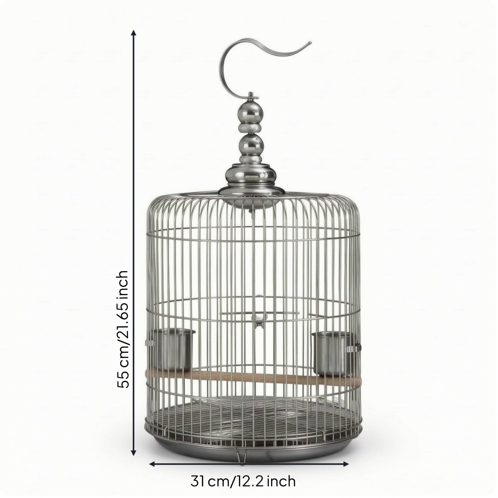Rund Vogelkäfig mit Sitzstange rostfrei Edelstahl-vogelkäfig aufhängbar kuppelkäfig mit futtnäpfen für wellensittiche, wohnzimm, zuhause, Balkon, 32型