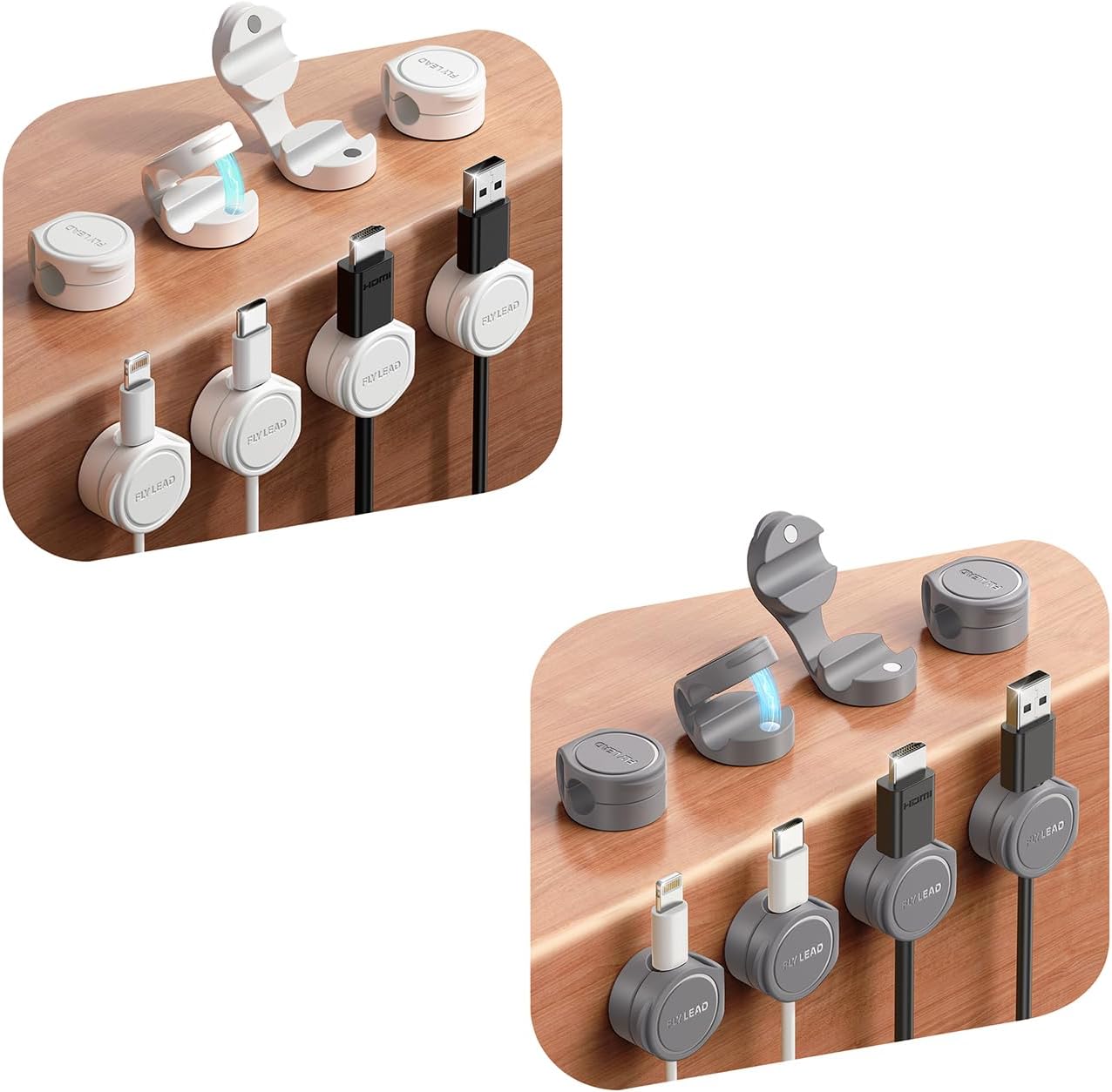 16-Pack Cord Organizer Silicone Magnetic Cable Clips[8 mm Wider Cable Accessible] Desk Wire Management, FLYLEAD Desktop Cord Holder for Nightstand, Office Workspaces Desk Organization Home Accessories