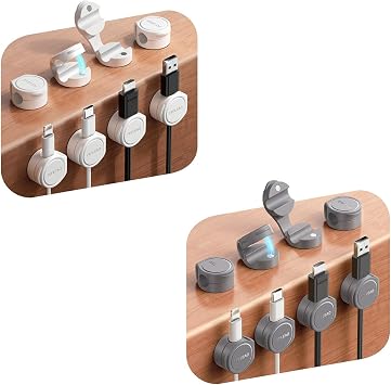 16-Pack Cord Organizer Silicone Magnetic Cable Clips[8 mm Wider Cable Accessible] Desk Wire Management, FLYLEAD Desktop Cord Holder for Nightstand, Office Workspaces Desk Organization Home Accessories