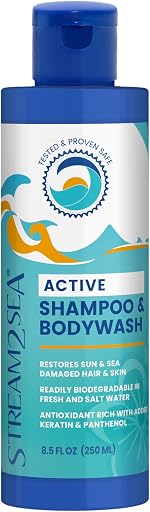 STREAM 2 SEA Shampoo and Conditioner, Body Wash 3 in 1 for Swim, Reef Safe Swimmers Shampoo for Men, Women & Kids, All Natural Organic Biodegradable Shampoo & Conditioner Set - 8.5 Fl oz