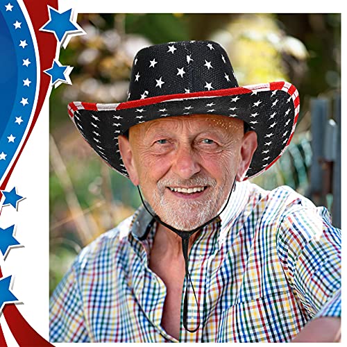 2 Pieces American Flag Cowboy Hats Independence Day Sun Hat Western Cowboy Hat Summer Straw Hat For Men Women #TOP4