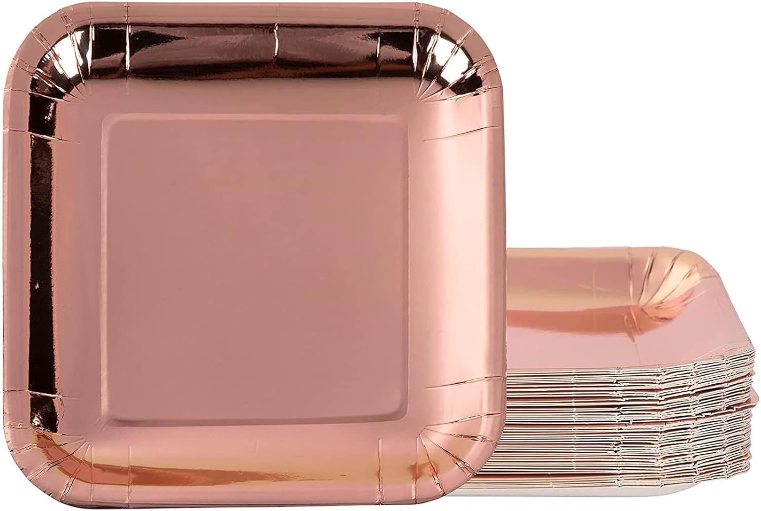 Top Brands Disposable Plates - 48-Pack Square Paper Plates Party Supplies for Appetizer, Lunch, Dinner, and Dessert, Birthday Party, Metallic Rose Gold Foil, 7 x 7 Inches