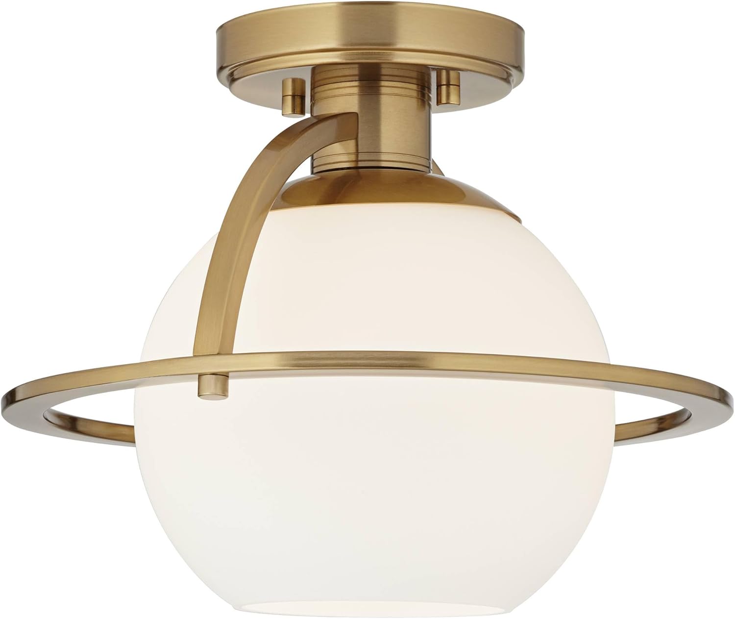 Possini Euro Design Oblys 12" Modern Semi Flush-Mount Mini Ceiling Light Fixture Kitchen Foyer Hallway Round Globe Warm Brass Finish White Glass Metal Bedroom Bathroom Entryway Living Room Indoor