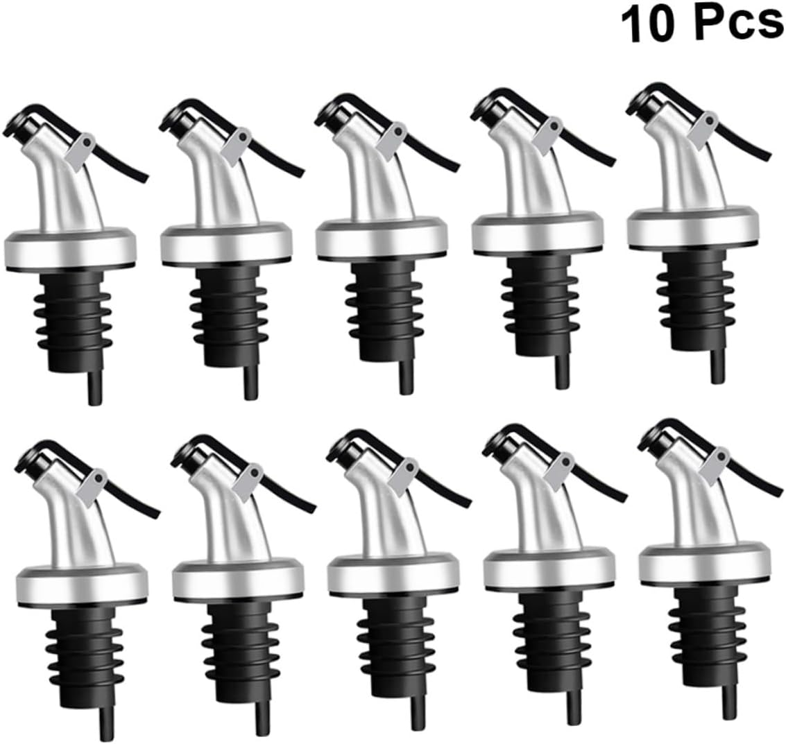 10pcs Oil Pourer Spout Set Stainless Steel Wine Spout Nozzle Liquor Bottle Pourer for Kitchen Use for Wine and Sauce Dispensing