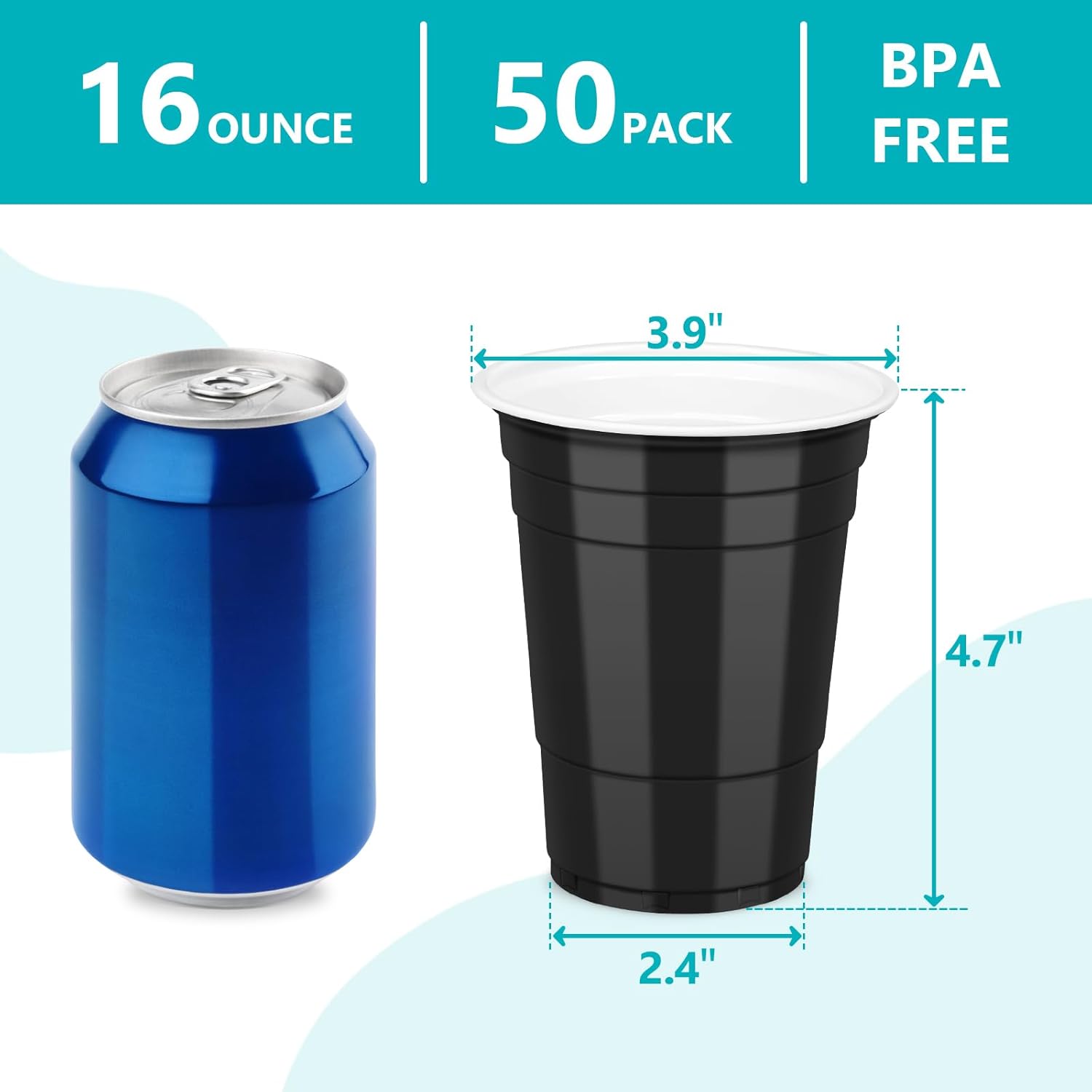 50 Black Plastic Cups, 16 oz Disposable Cups, Drinking Cups For Birthday Party, Graduation, Halloween - Image 2