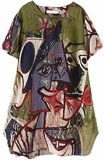 FTCayanz Women's Casual Midi Dresses Short Sleeve Loose Print T Shirt Dress with Pockets - Buy now