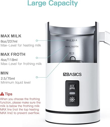 Miniatura 3 de EZBASICS Espumador de leche, vaporizador eléctrico de leche, máquina automática de espuma fría y caliente de 8.4 onzas, calentador de leche para