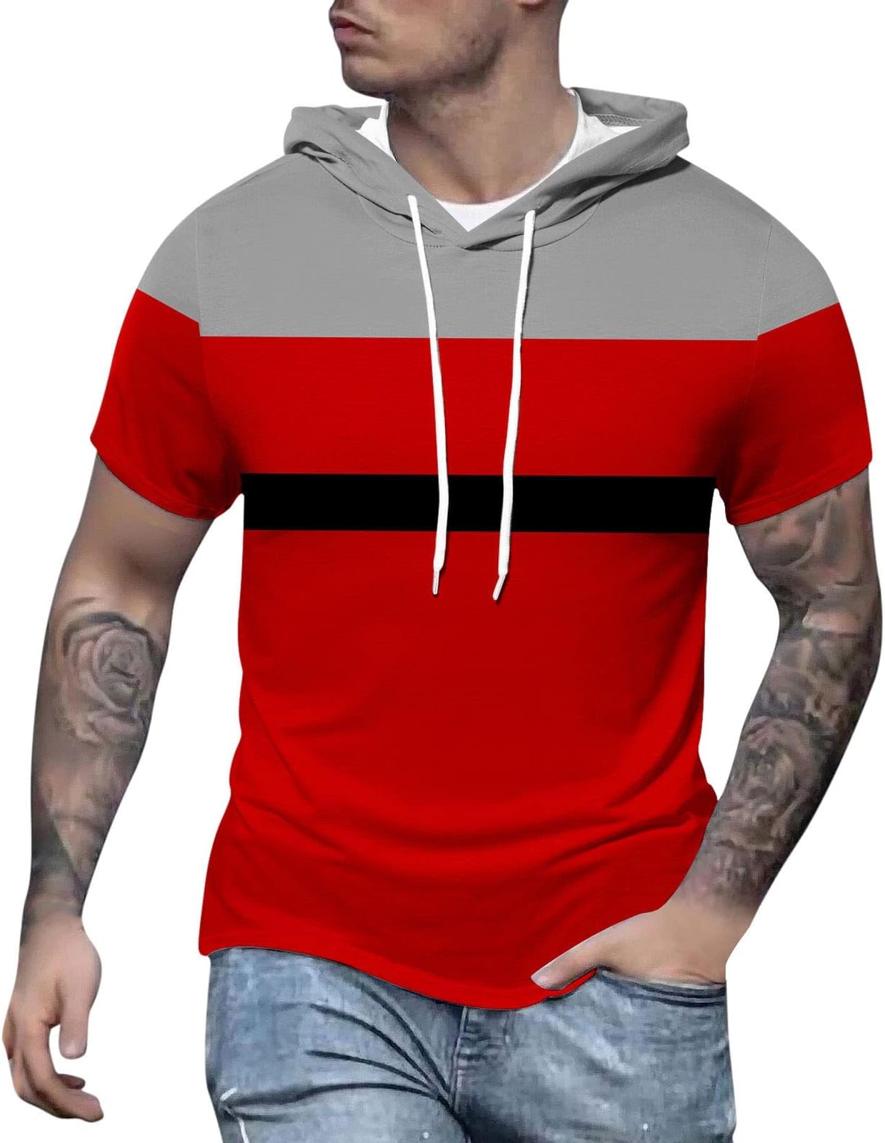 Mens Work T Shirts Tuff Stuff Sweatshirts Patch Work Tops Sale Clearance Pullover Classic Hooded Regular Jumper Loose Comfortable Shirt Running T-Shirt