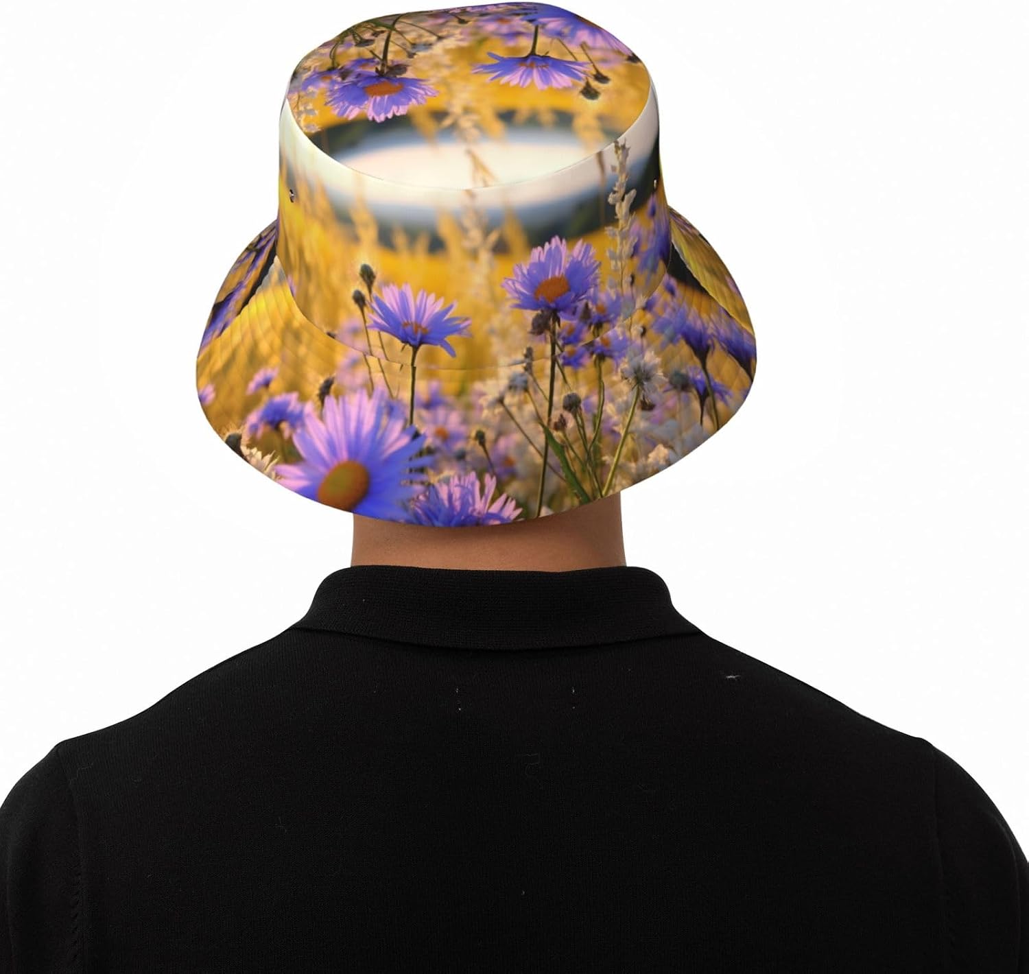 Wild Flowers and Cornflowers Daisies3 Print Winter Bucket Hat Packable Unisex Sun Hat Summer Travel Beach Fishing Cap for Men Women Black