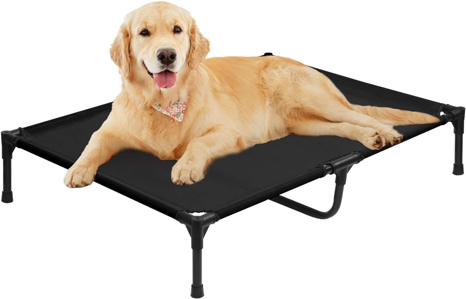 XL Elevated Dog Bed 51 Inch - Waterproof Raised Cooling Cot for 122lb Dogs, with Washable Breathable Mesh, All-Weather Outdoor Dog Bed with Non-Slip Feet, Black