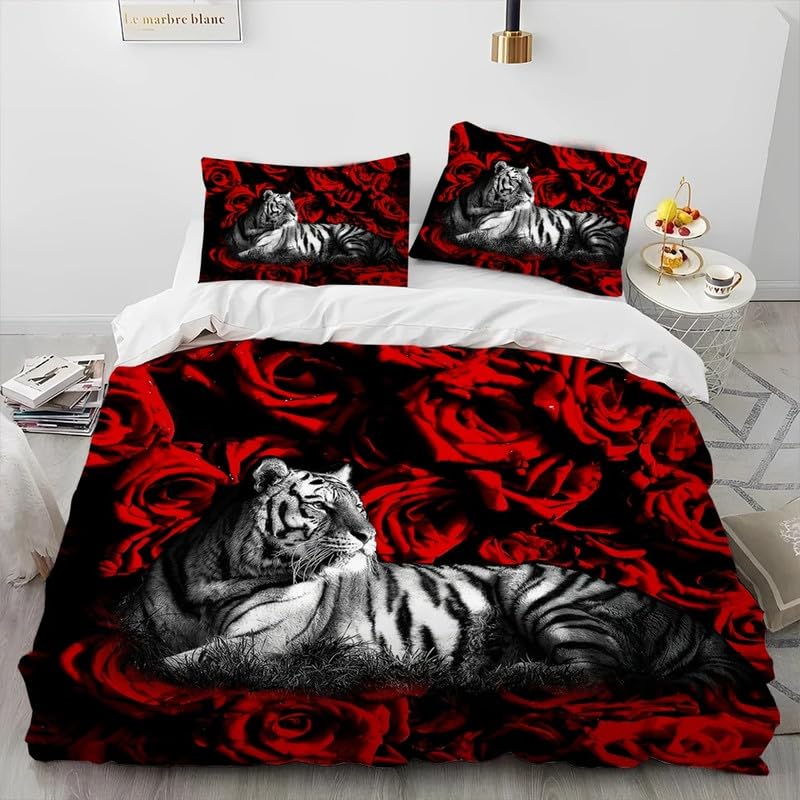 Housse de couette 140x200 tigre rose parure de lit microfibre douce pour chambre sans plis
