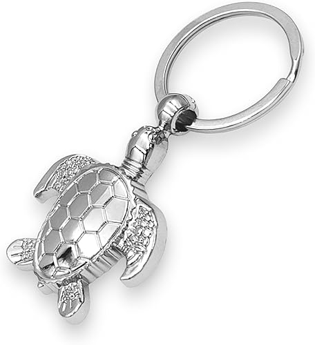 Miniatura 3 de Llavero colgante de tortuga marina - bolsa con cordón - 3 pulgadas de largo, plateado