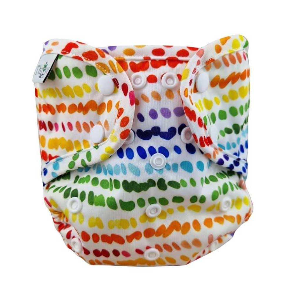 Canopy Reusable Nappy Cover, Thrive, One Size 10-40 lbs, Double Gusset Design (Rainbow Dots)
