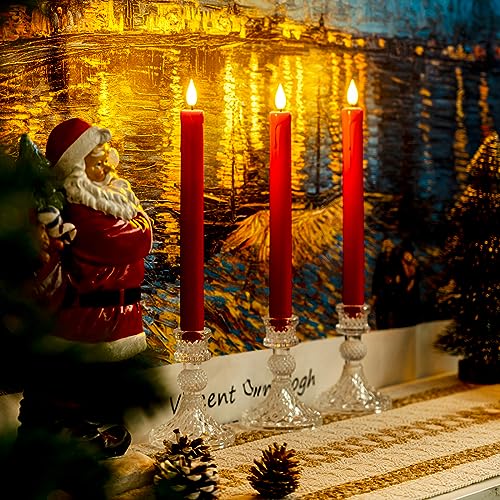 Image of Homemory 6 Pcs Flameless Taper Candles with Remote Timer Dimmer, Red Battery Operated Candlesticks Flickering, Plastic Led Taper Candles Realistic, 9.6 Inches for Party Holiday Celebrations Christmas