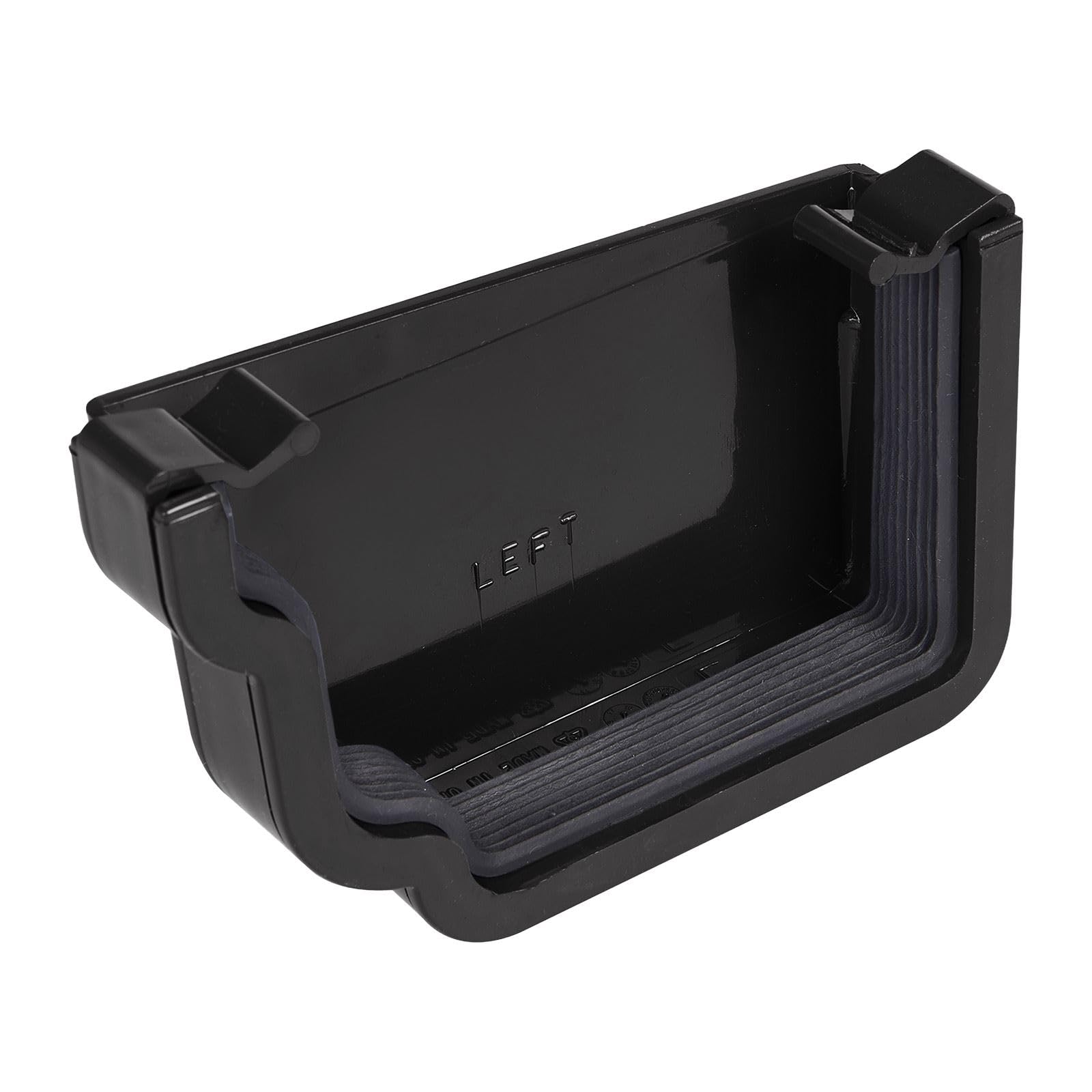 Kayflow Ogee Gutter Stopend (Left) – High Capacity PVC Rainwater Drainage System Stop End - Black