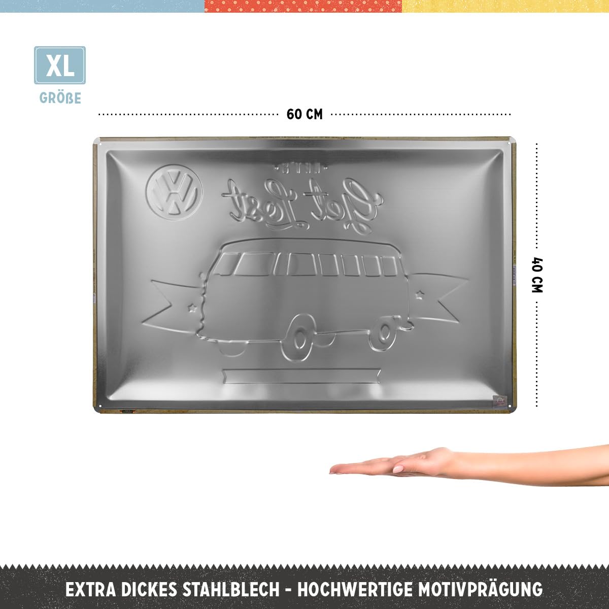 Nostalgic-Art Retro Blechschild, Volkswagen Bulli – Let's Get Lost – VW Bus Geschenk-Idee, aus Metall, Vintage-Design zur Dekoration, 40 x 60 cm