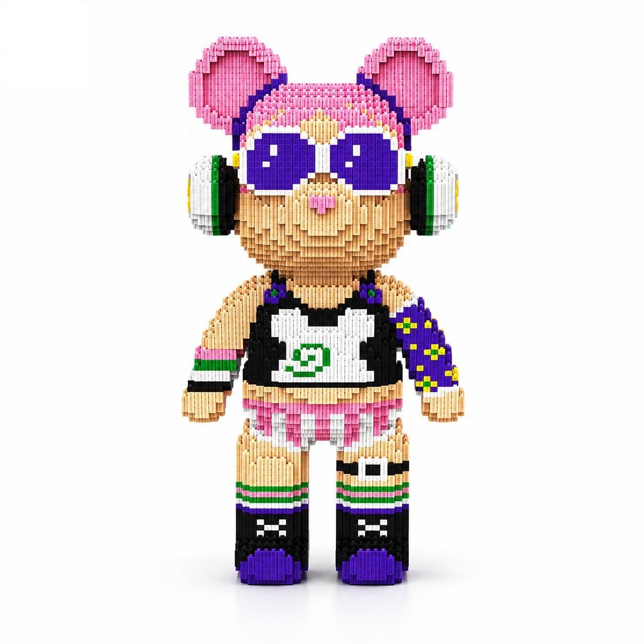 BLOXTEAM Rock Girl Bear Building Block Set for Adults – 43CM 6110PCS Nano Micro Bricks Designer Art Toy Collectible Figure, Kawaii Desk Decor & DIY Model Kit