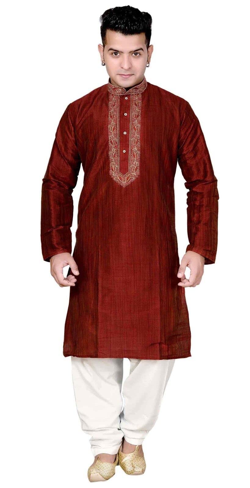 Desi Sarees Men's Kurta Shalwar Kameez Pajama Sherwani 826 (Chest – 44 inches, Maroon)