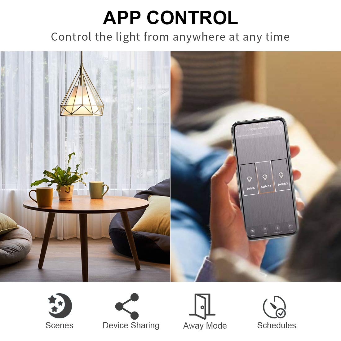 CNBINGO - Interruttore touch smart con presa Schuko da incasso con cornice in vetro, interruttore Wi-Fi per luci, funziona con Alexa, Google Assistant, interruttore a parete triplo in grigio