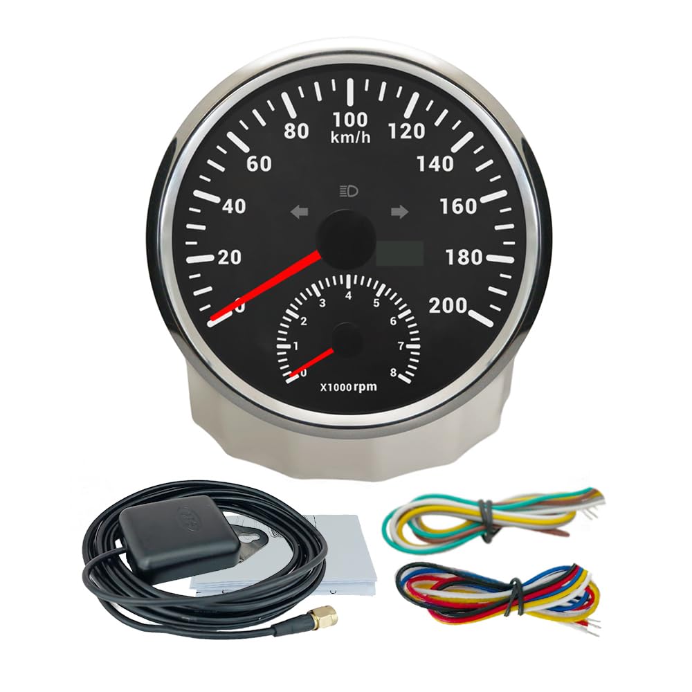 ELING Tachymètre GPS 110 mm 0–200 km/h avec compte-tours 0–8000 tr/min Tachymètre avec rétroéclairage 12 V 24 V étanche pour camions de course