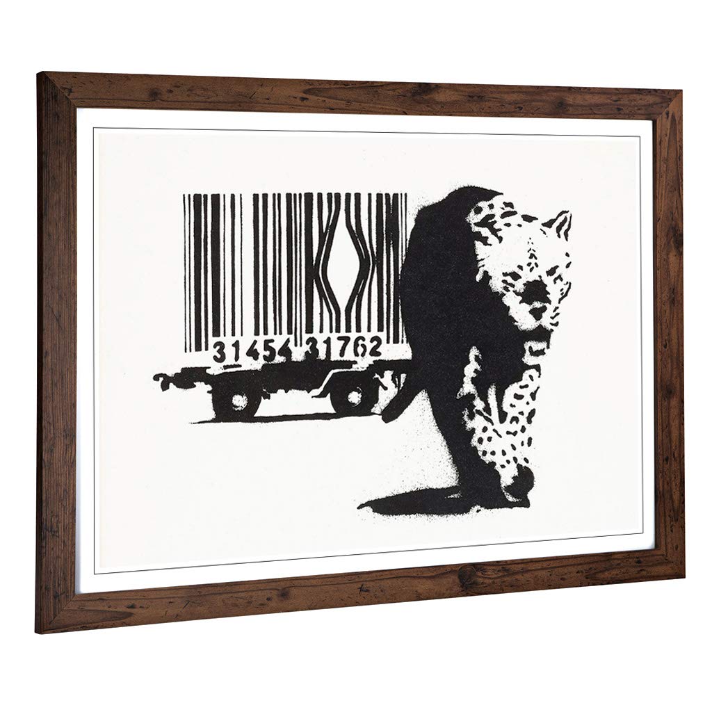 Big Box Art Framed Print of Banksy Barcode Graffiti Design | Wall Art Picture | Home Decor for Kitchen, Living Room, Bedroom, Hallway, Walnut, A2 / 24.5x18 Inch / 62x45cm