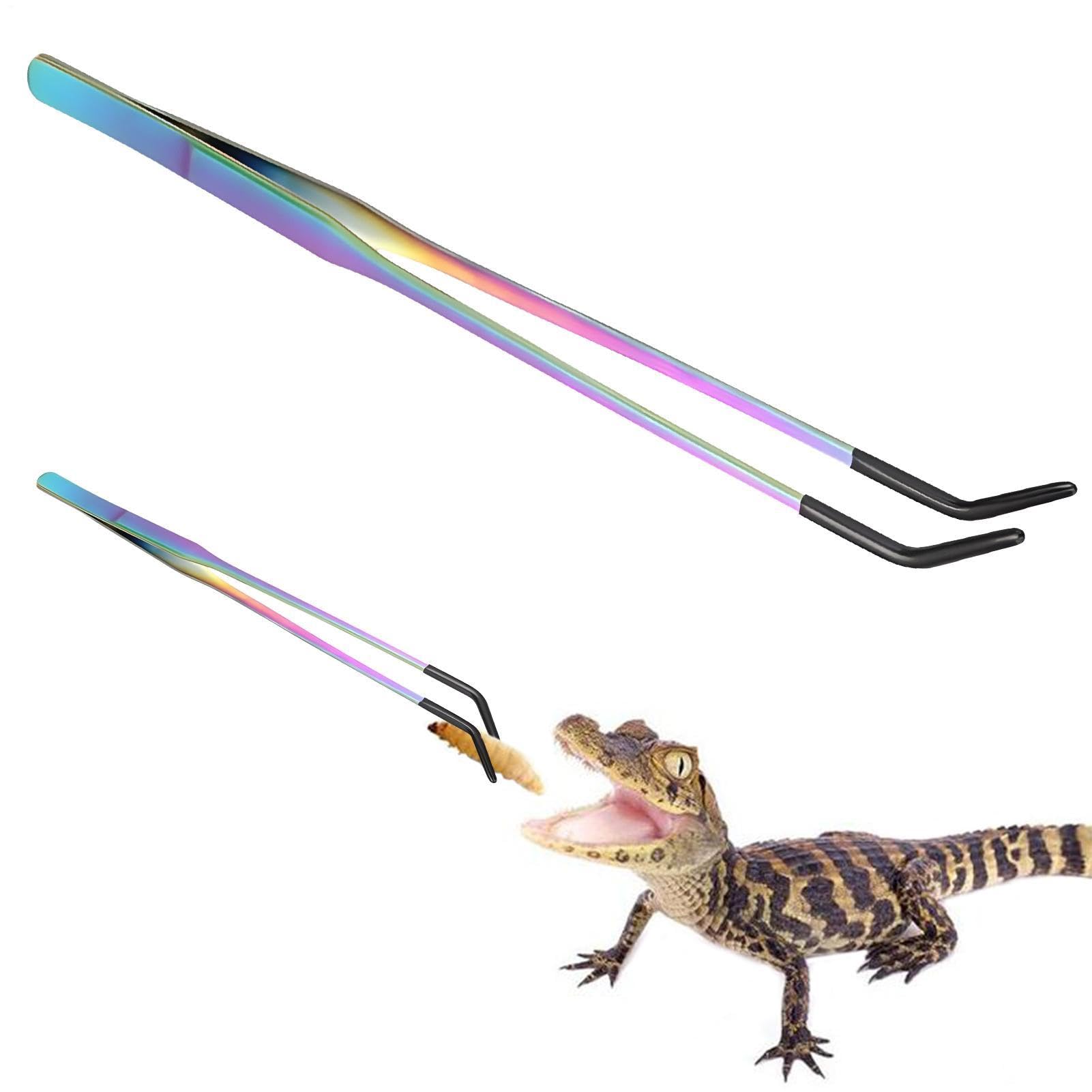 Stainless Steel Feeding Tongs With Rubber Tip - Long Clamp Tweezers For Reptile Care | Aquarium Terrarium Food Feeding Tool For Bearded Dragons Lizards Amphibians Tank Habitat Use