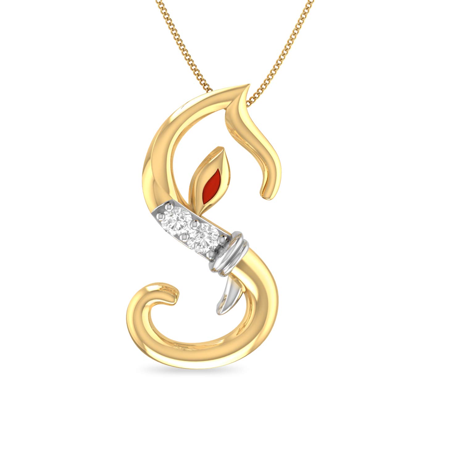 pc jeweller The Initial S Ganesha 18KT Yellow Gold and Diamond Pendant for Women-picture-43