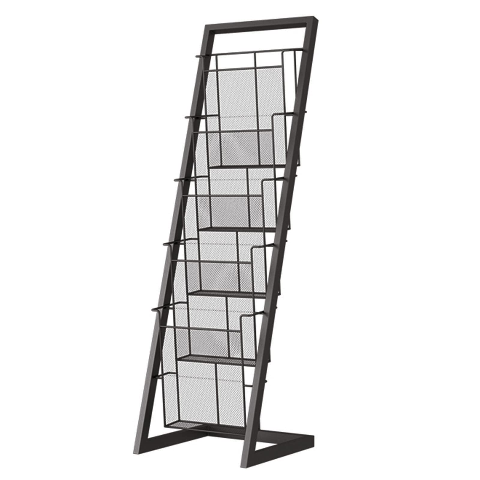 ASerZenith Magazine Rack Magazine Stand Narrow Vertical Magazine Rack/Brochures Holder, Office Entryway Newspaper Storage Organizer, Metal Catalog Literature Rack for Trade Show Ex (Black)