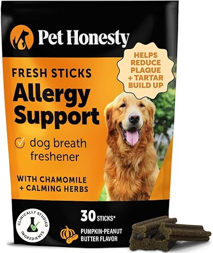 Pet Honesty Allergy Support Fresh Dental Sticks – Golosinas dentales para perros – Masticables dentales para perros – Salud inmunológica + apoyo