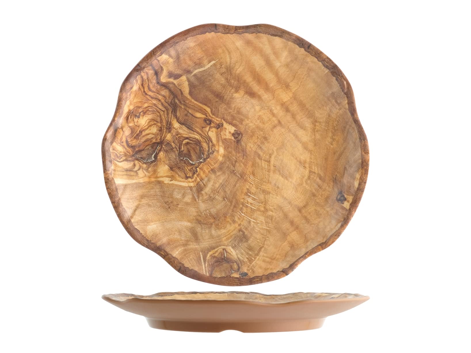 H&H 9806625 Melamine Plate Round Wood Effect, 25.5 cm
