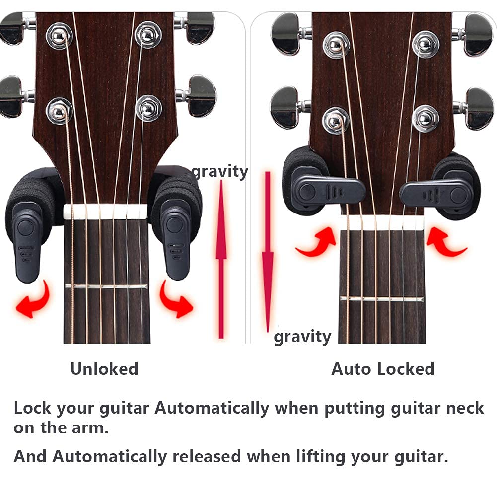 MUSTANG Guitar Hanger For Wall Black 1 Pack, Guitar Wall Mount, Guitar Holder Stands, Auto Lock Guitar Holder Stands For Wall For Classical Guitar, Electric Acoustic Bass Guitar 4