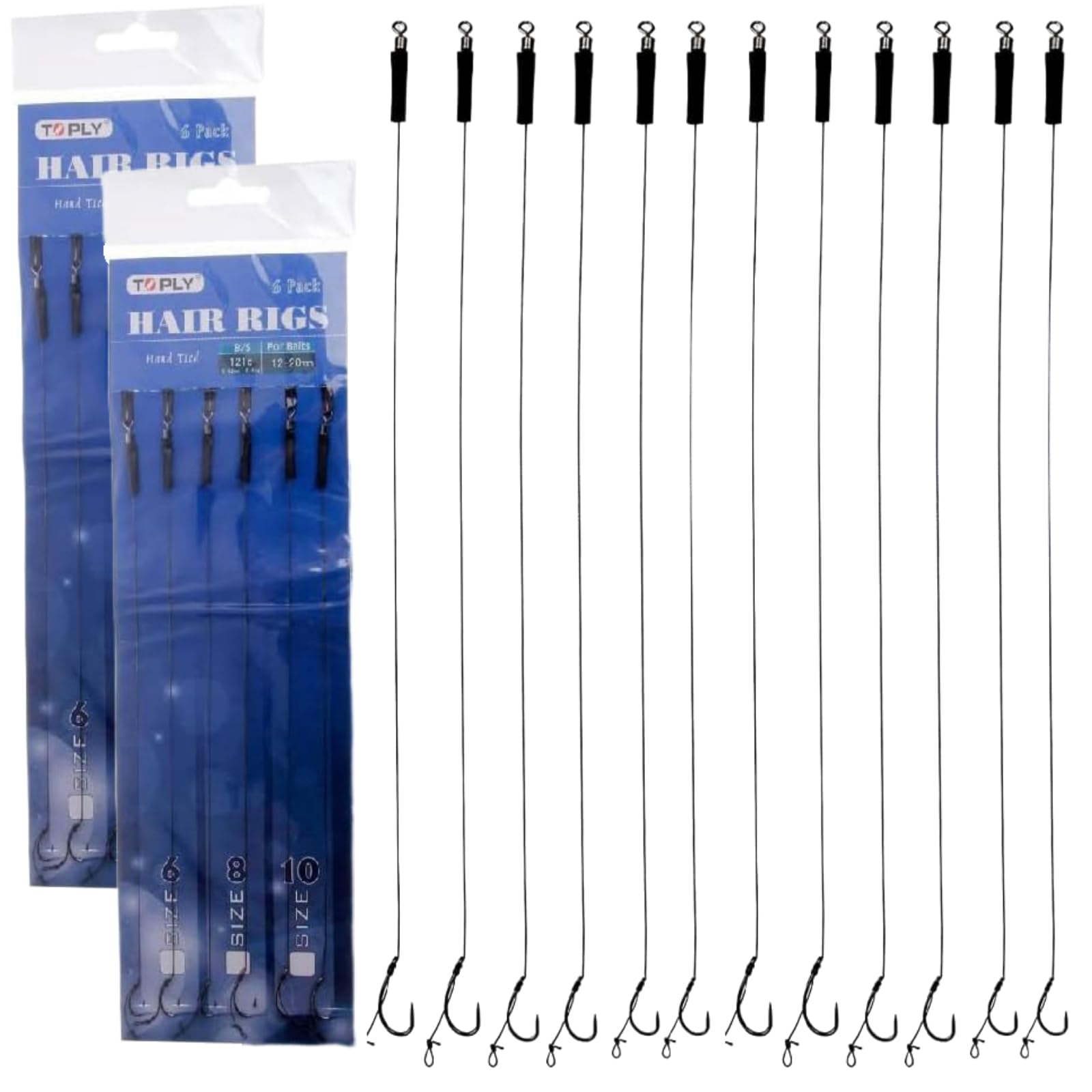 12Pc Strong Sharp Carp Fishing Hair Rigs Anti Tangle Curve Shank Fishing Hooks Reliable Tackle Leaders Safety Clips for Carp Helicopter Chod Rigs