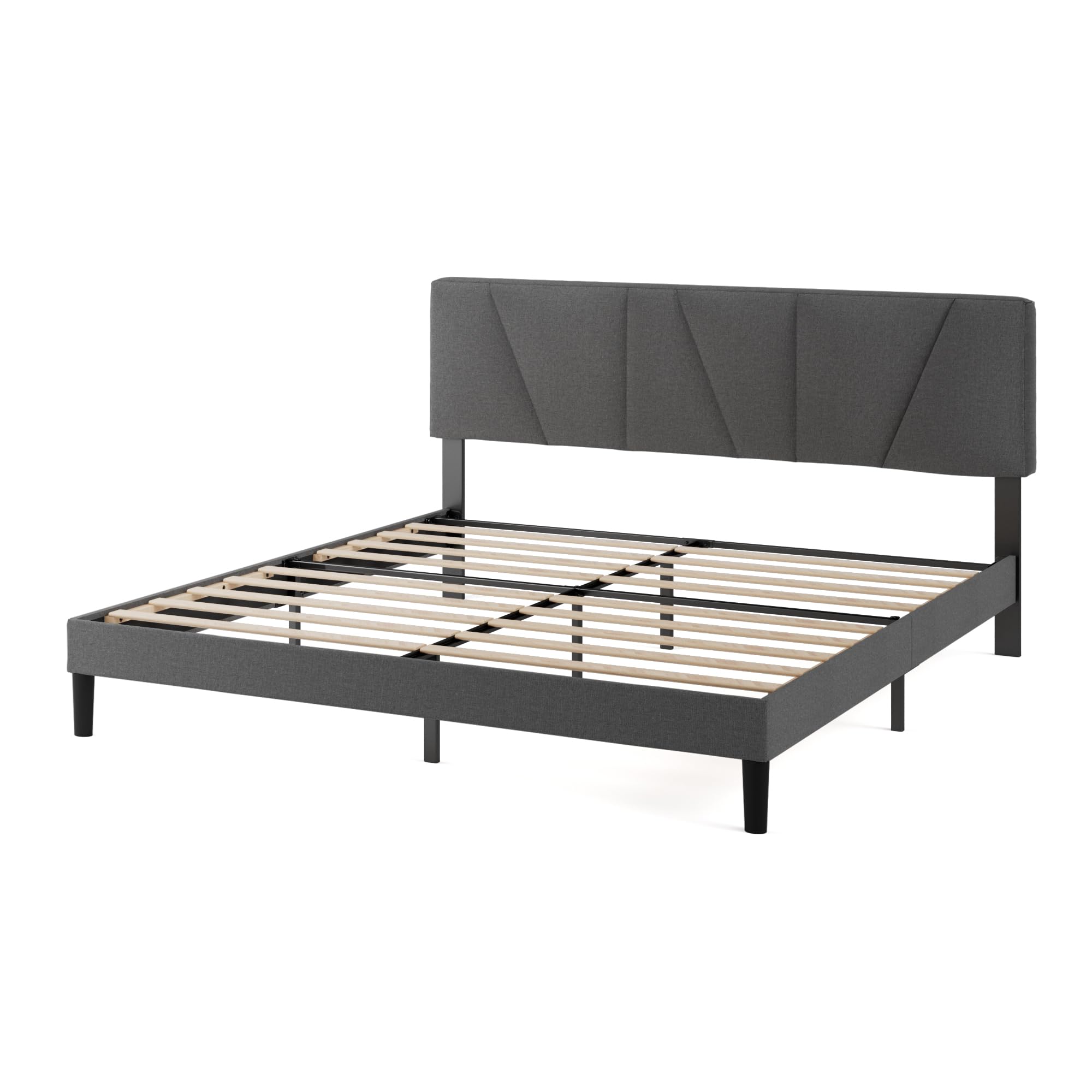 Zinus Maya Struttura Letto 160x190 cm con Testiera - Altezza 30 cm - Letto Matrimoniale Imbottito con Rete a Doghe in Legno - Facile da Montare - Grigio Scuro