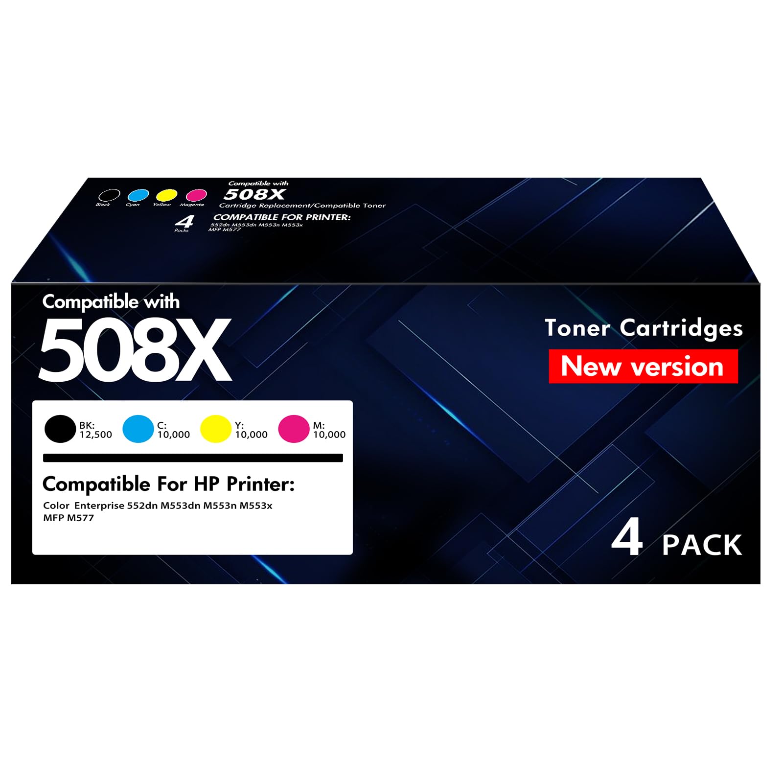 Zestaw 4 kaset z tonerem 508X 508A do drukarek HP 508X 508A do Color Enterprise M553 M552 553 MFP M577 Series CF360X, CF361X, CF362X, CF363X (zestaw 4 szt., czarny, cyjan, magenta, żółty)