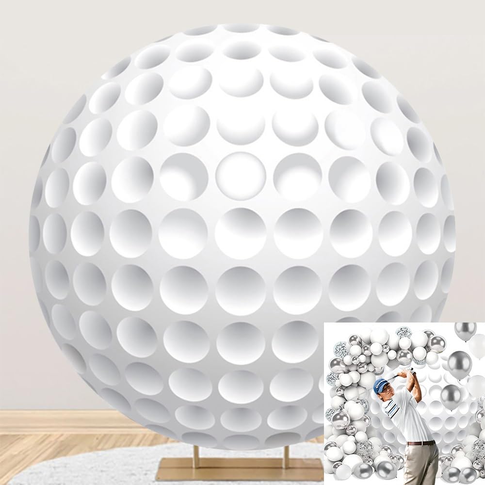 OERJU Golf Ball 6x6ft Round Backdrop Cover for Photography, Sports Themed Birthday Party Decoration, Wedding, Graduation, Baby Shower
