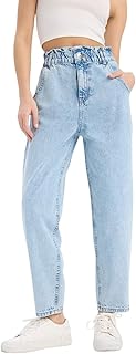 DeFacto Woman Special Collection Paperbag Denim Trousers,Light Indigo 38