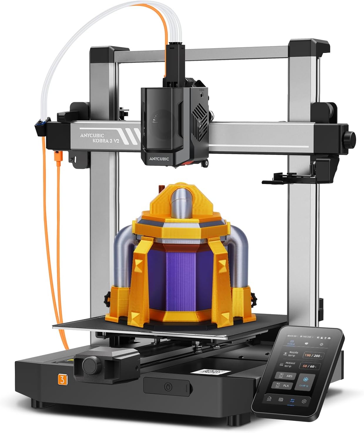 Kobra 3 V2 3D Printer Only, Support Multi-Color 3D Printing Need with Additional Anycubic ACE Pro, Max 600mm/s High Speed, Built-in Camera Higher Precision Higher Success Rates 255×255×260mm