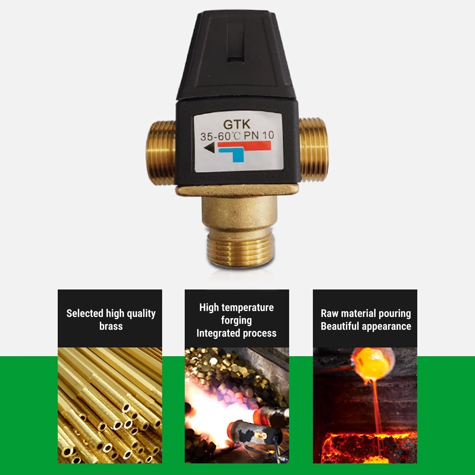 Thermostat 3-Wege-Ventil, DN20 G3/4 Messing Thermostatventil, -35 bis 60° Thermostatisches Mischventil für Solarwarmwasserbereiter Duschsyst Wassertemperaturregelung Fußbodenheizung