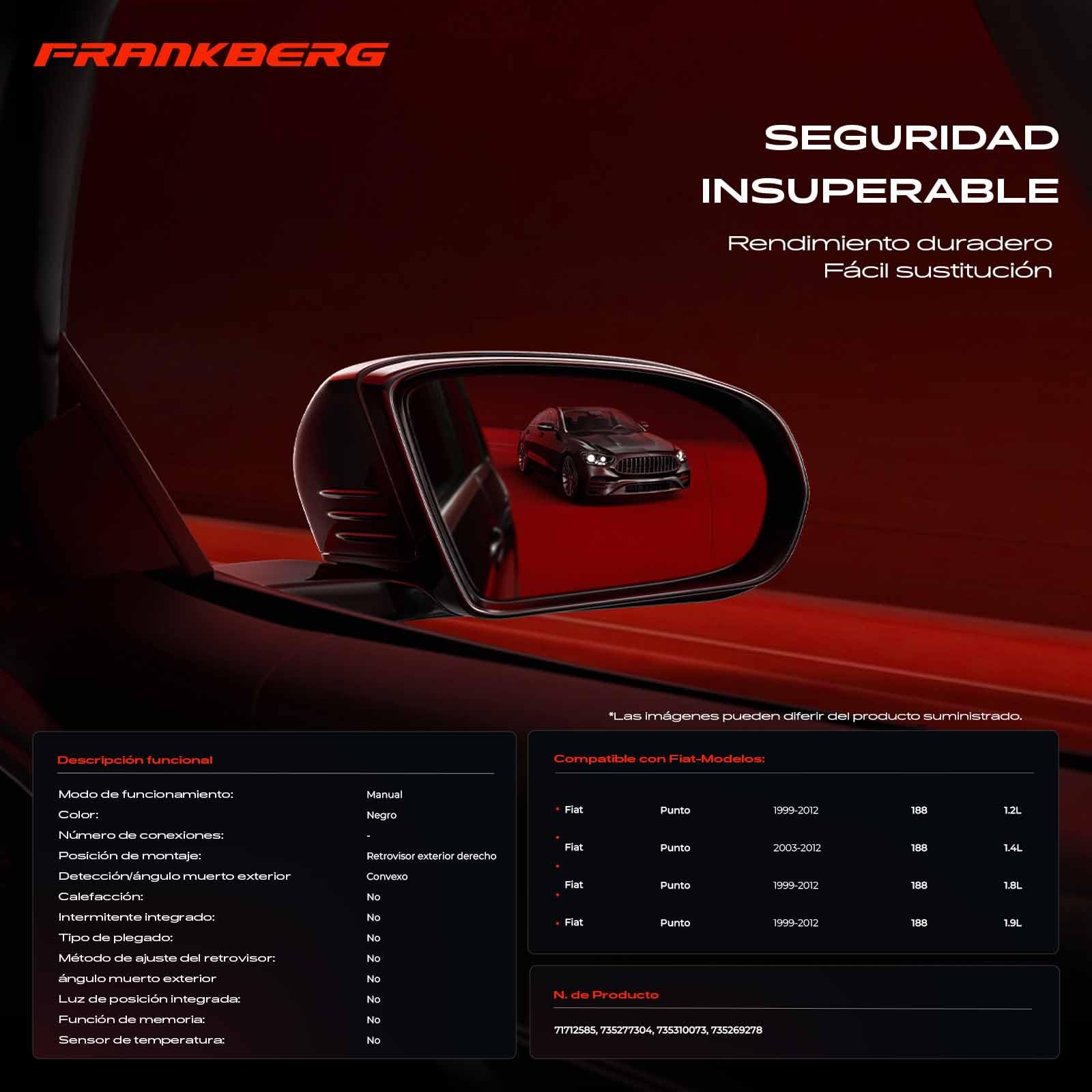Frankberg Espejo exterior accionado por cable lado derecho convexo