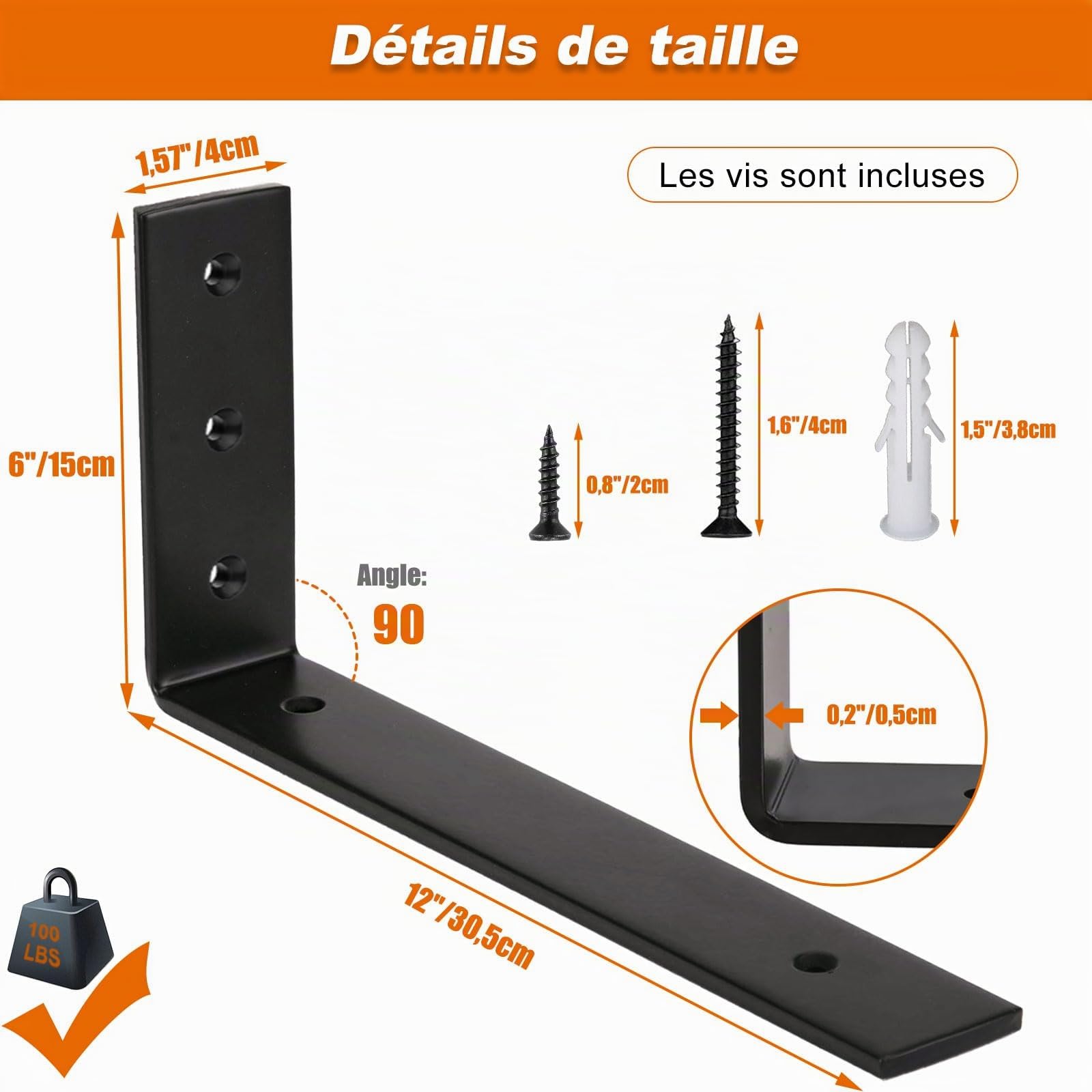 MLOQI Lot de 2 Equerre Etagere Murale, Supports Pour étagères Lourdes Industrielles, Equerre Charge Lourde, Supports en L, 5 mm d'épaisseur avec Vis (30 cm)