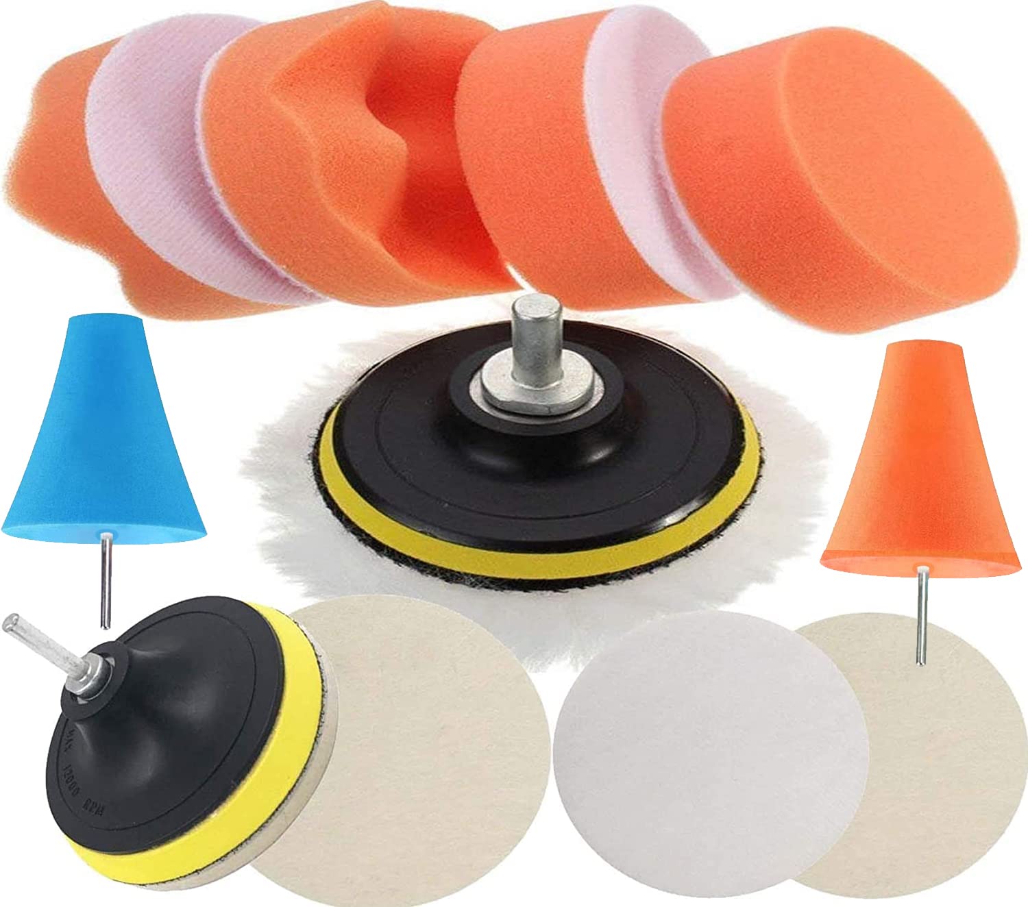 DIY Crafts With 2x Desnsity Felts Pad, 5"inch Kit, 8-13 Pcs Gross Polishing Buffing Pad Kit Polisher Universal Adapter Car Polish Sponge Wheel Wash Cleanin (With 2x Desnsity Felts Pad, 5"inch Kit)-picture-37