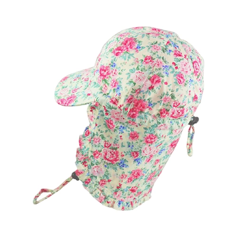 Baby Togs Kids Sun Hat, Girls Sun Cap with Neck Flap, Children Legionnaire Hat, Legionnaires Cap with Floral Pattern, Cream, 2, 4 Years