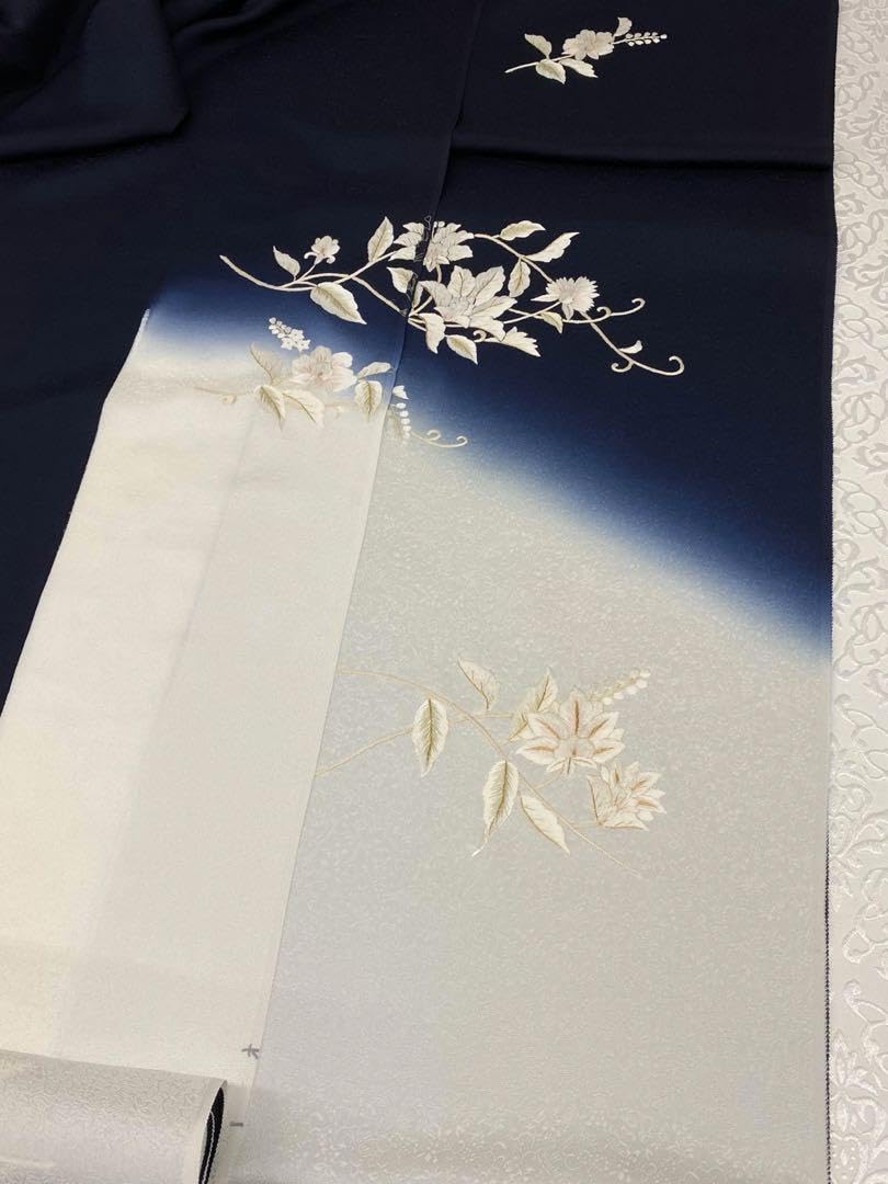 手刺繍 訪問着 付け下げ 反物 紋意匠 唐花 金糸 正絹