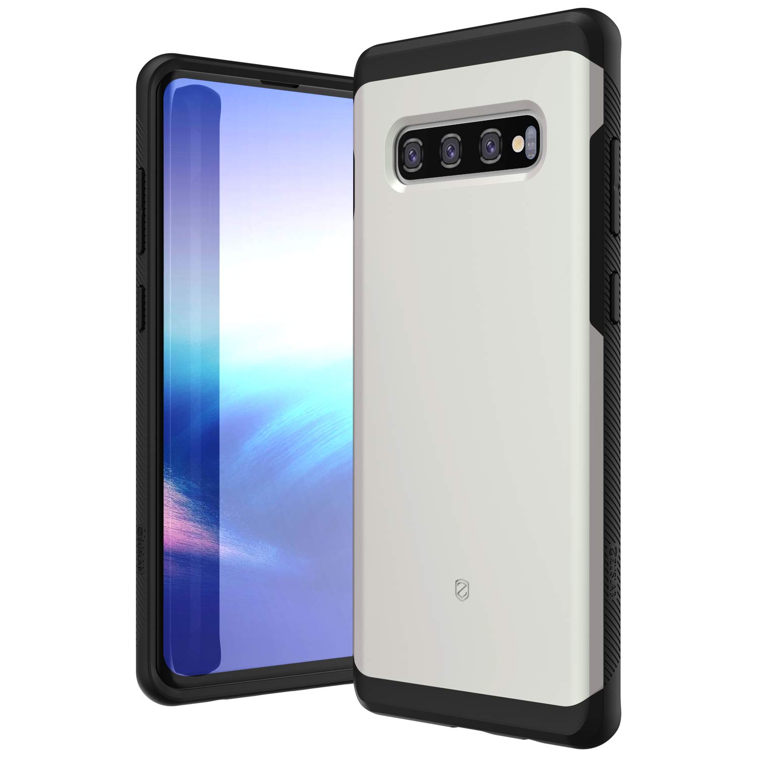 ZUSLAB Hard Shield Designed for Samsung Galaxy S10 Plus Case with Metallic Painting Hard Back Cover - White