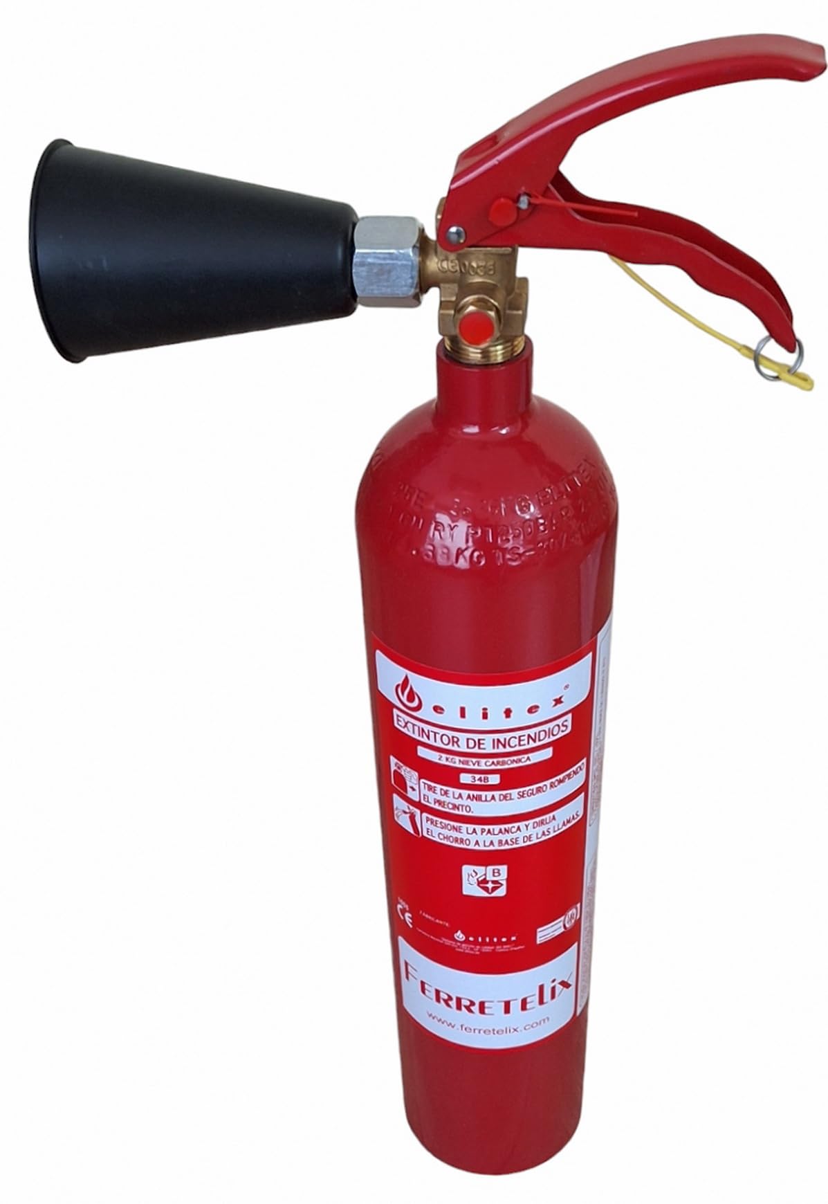 Ferretelix®. Extintor CO2 2 kgs dioxido de Carbono Incluye Soporte metálico de Pared y difusor (no Deja residuos)
