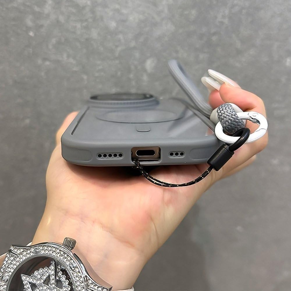 Etui magnetyczne z uchwytem na obiektyw ze szkła składanego, przezroczyste, do iPhone'a 17 16 15 14 13 12 11 Pro Max, pasek na nadgarstek, odporne na wstrząsy, ciemnozielone, do iPhone'a 17Air