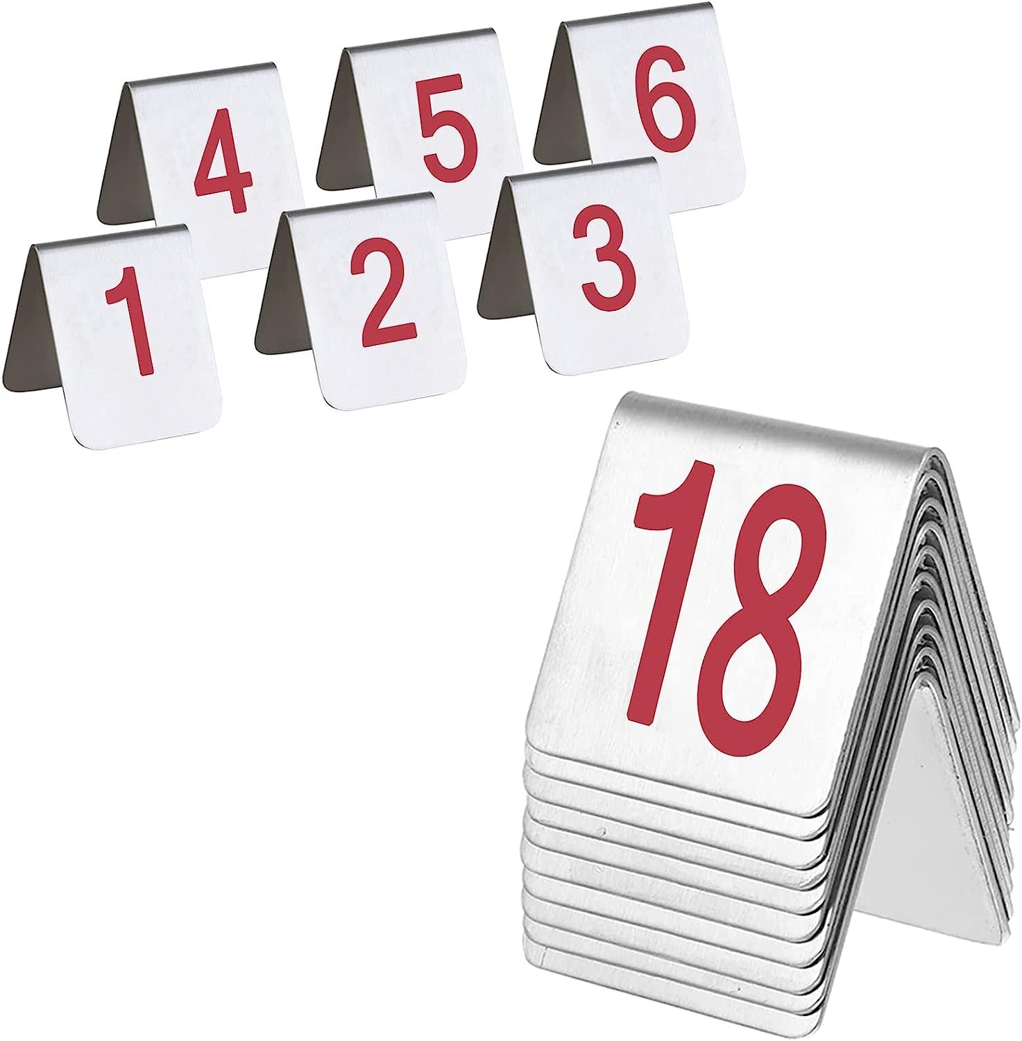 SaryEdge Metal Number Tags Stainless Steel, Table Numbers Tent Style, Place Cards Double-Sided Number 1 To 10/20, Tabletop Number Sign For Banquets, Caf¨|s, Re,Red-7.5x6x6.5cm